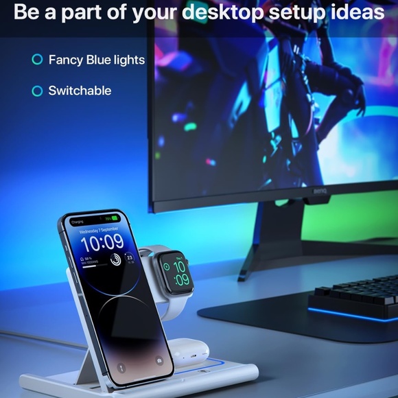 EXW Wireless Fast Charging Station 3 in 1 iPhone, Apple Watch & AirPods - White - Picture 2 of 7